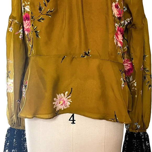 Joie Women's Silk Floral Gold Long Sleeve Peplum Blouse W/ Camisole Sz Small - Picture 7 of 11